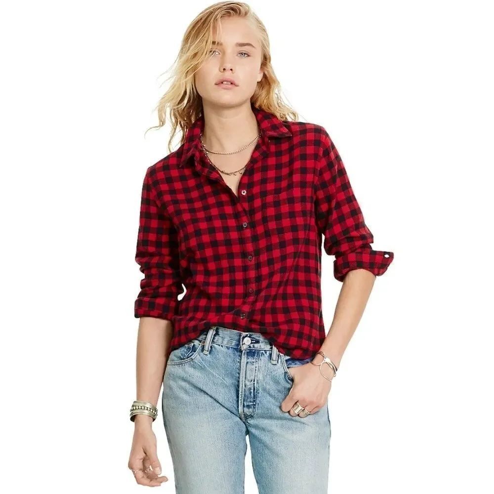 Ralph Lauren Tomboy plaid red black shirt size M